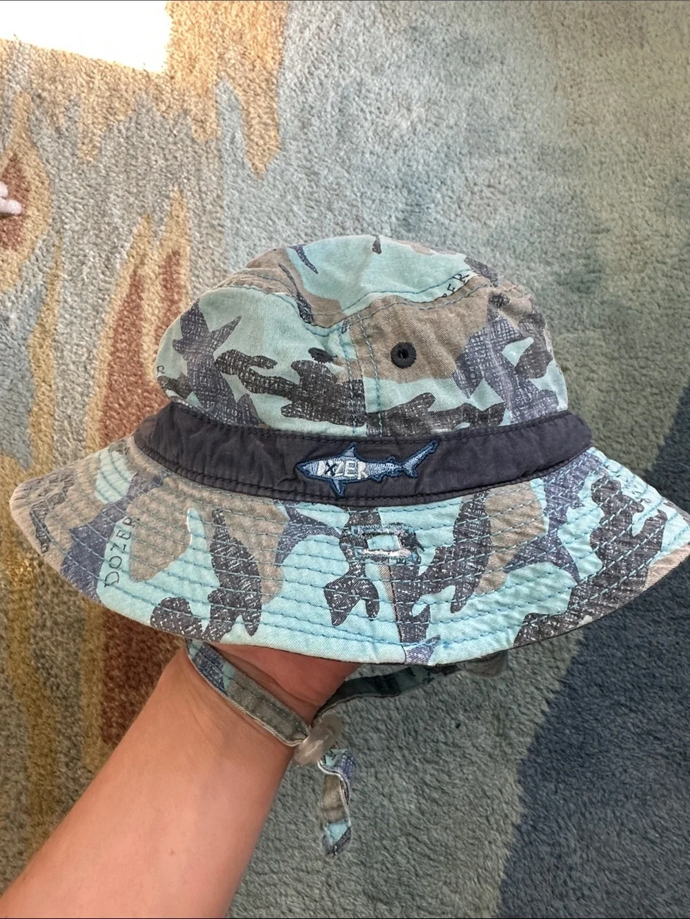 Kids Shark Bucket Hat with Chin Strap - Blue/Green